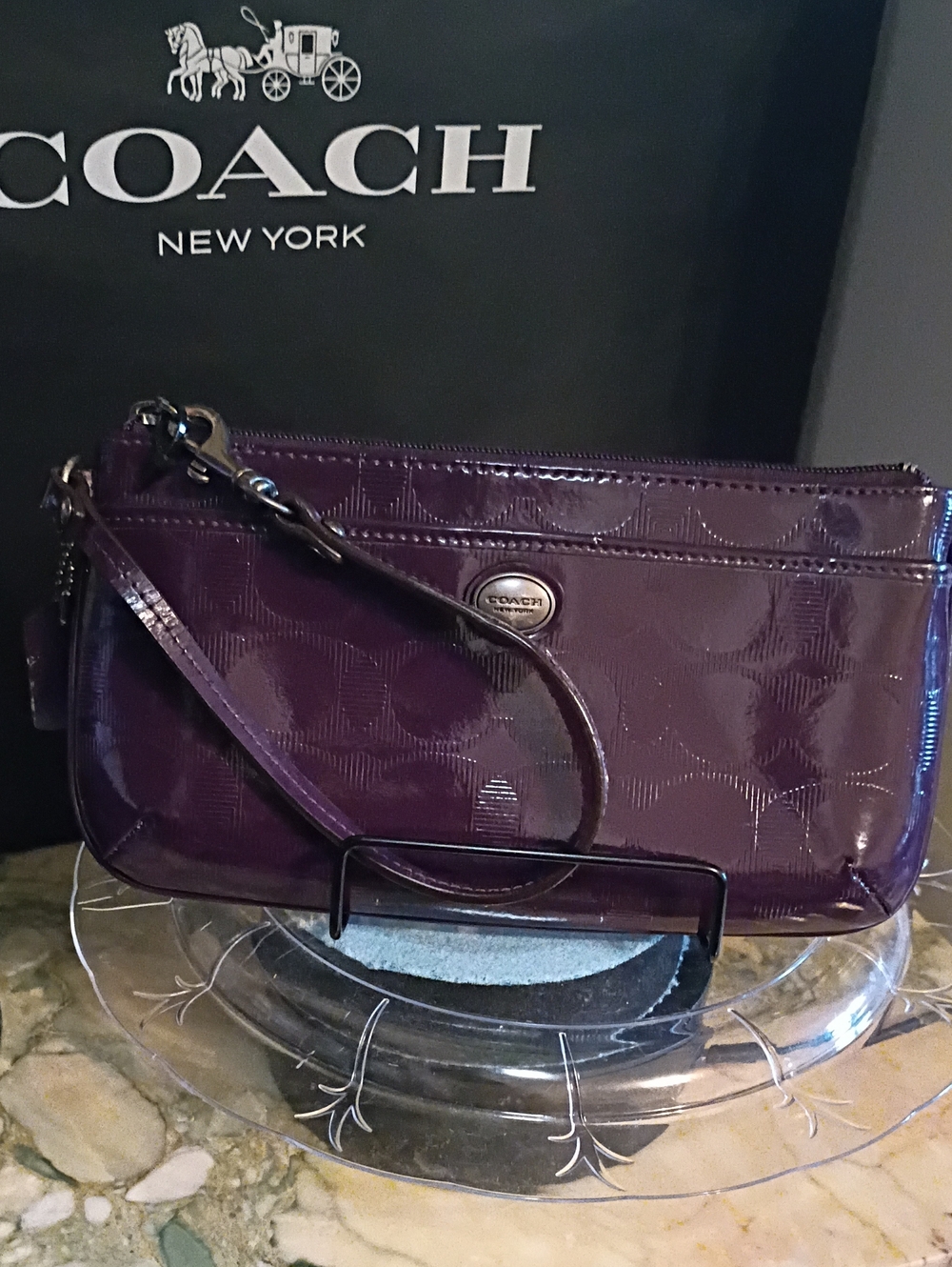 Coach Patent Leather Wristlet/Mini Bag in Deep Plum